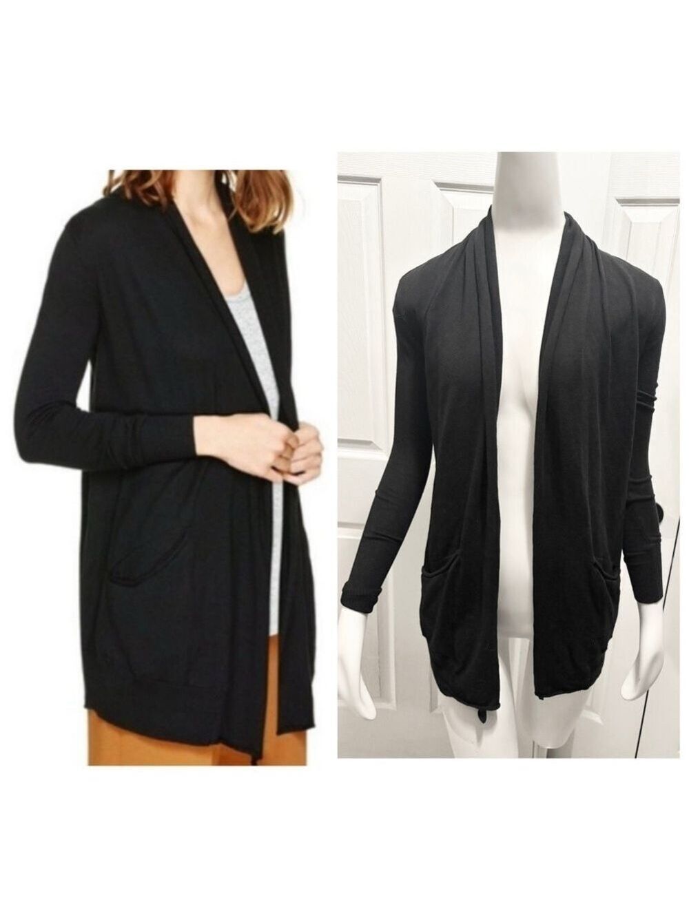 Aritzia Wilfred Flaubert Cardigan Silk and Cashmere Open Front Sweater Black XXS